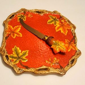 Harvest Holiday Leaf Plate & Knife Set